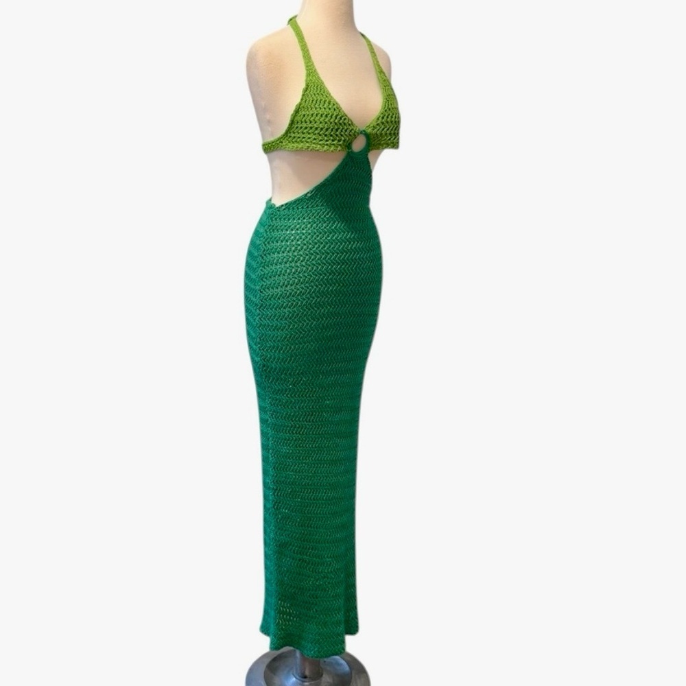 Peppermayo Haven Crochet Cut-Out Maxi Dress Green Two-Tone Size S/M - Picture 2 of 11